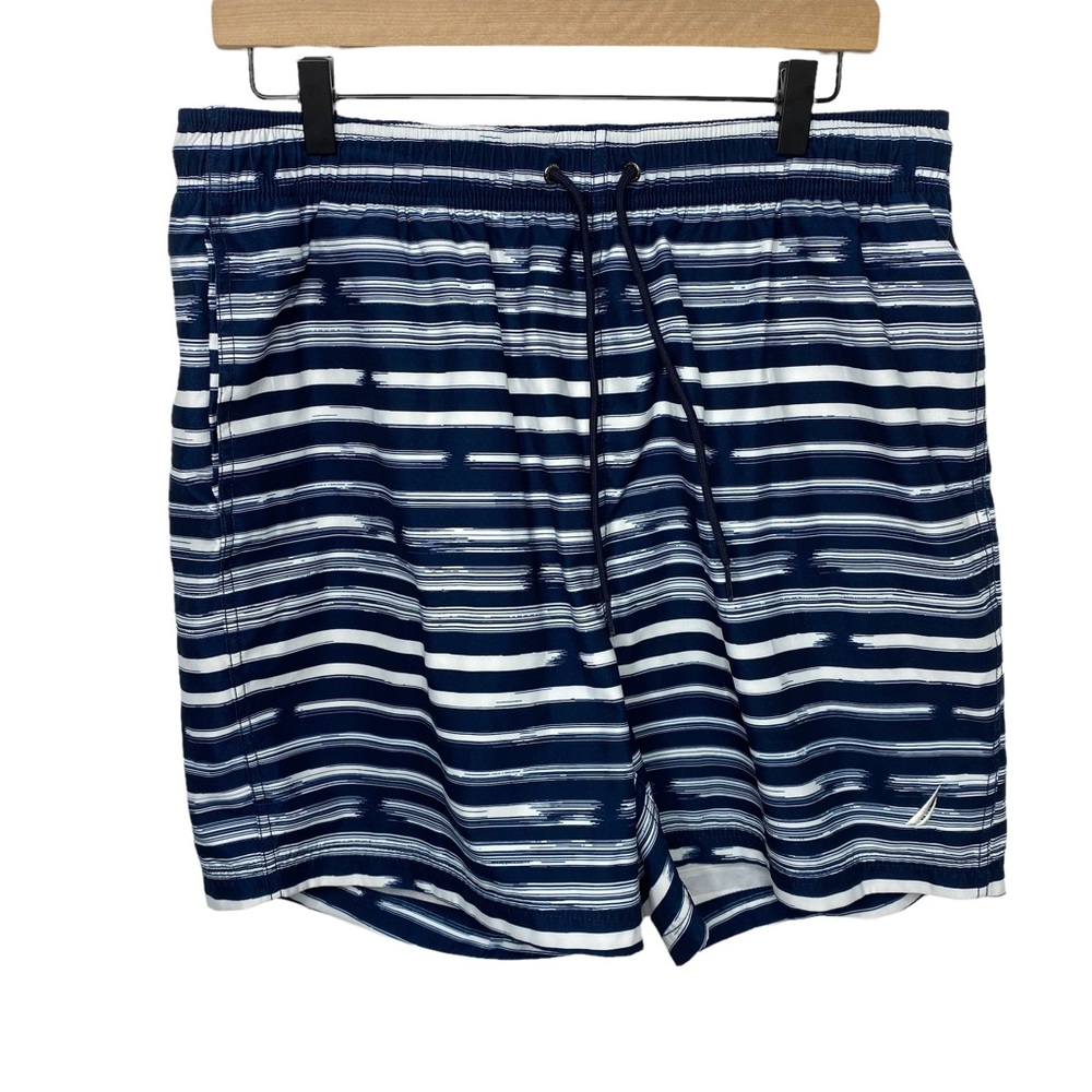 Nautica swim trunks blue striped lined
Size large